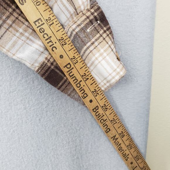 Pretty Little Thing Size 2 Stone Checked Plaid Oversized Button Up Beige Brown - Picture 10 of 10